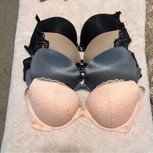 Victoria's Secret Lace Accent Bra Quad Bundle - Black, Gray, Pink, Tan/Black